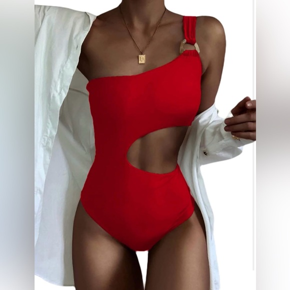 Hilinker Other - Red One-Shoulder Cutout One-Piece Swimsuit